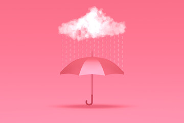 red umbrella is in the pouring rain. protection and safety symbol