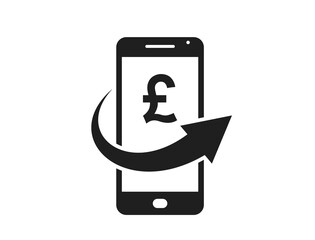 Wall Mural - mobile money icon. pound sign and transfer arrow on mobile phone. financial and smartphone payment symbol