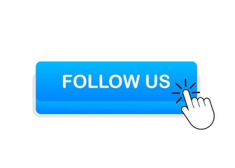 Sticker - Follow us. Hand click icon. Finger click icon. Vector stock illustration.