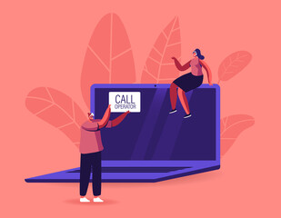 Wall Mural - call operator client hotline communication, consultation. technical support specialist sit at comput