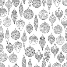 Xmas Seamless Pattern With Christmas Tree Balls Hand Drawn Art Design Vector Illustration