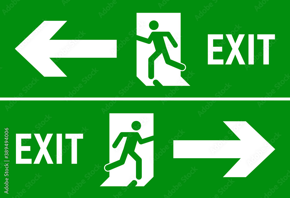 Emergency fire exit sign. Evacuation fire escape door vector sign ...