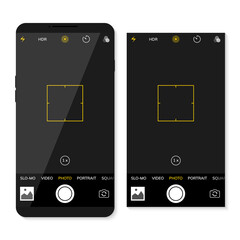 Camera screen phone mobile interface app. Smartphone photo viewfinder ui template design