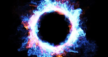 Wall Mural - flaming logo reveal, ring of ice and fire effect. abstract motion graphic for logos and intro text. 