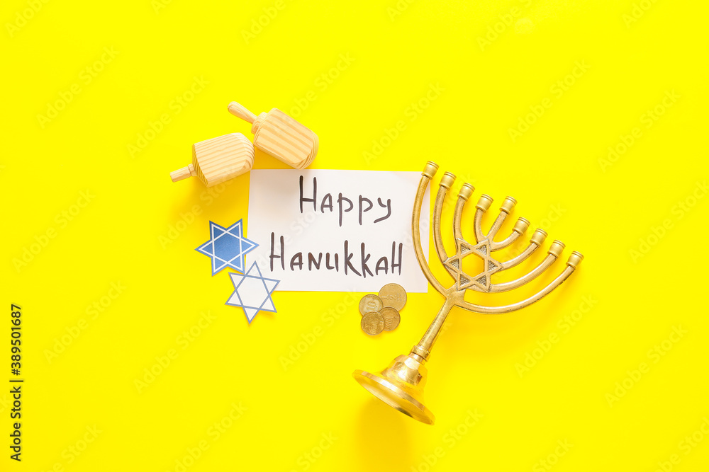 Composition for Hanukkah celebration on color background