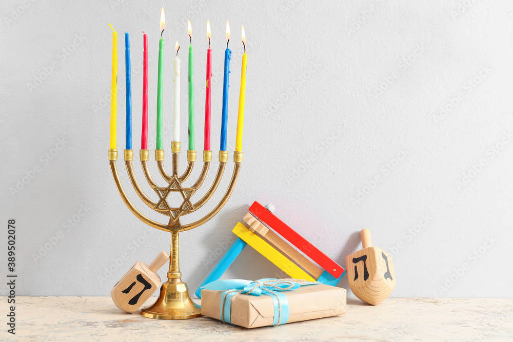 Composition for Hanukkah celebration on white background