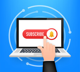 Wall Mural - subscribe button template with the notification bell on laptop. news subscribe button. business conc