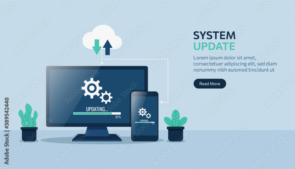 Landing page template of system update on computer and smartphone ...