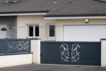 Wall Mural - modern gray design gate aluminum portal outdoor door front of suburbs house