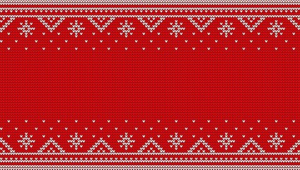 Nordic red jumper knitwear ornament. Christmas sweater knit seamless pattern. Vector illustration.