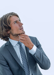 Canvas Print - modern businessman with tablet looking at copy space