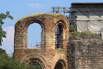 Trier - Kaiserthermen mit Gerüst, Denkmalpflege, Rheinland-Pfalz, Deuschland, Europa