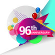 96th Years Anniversary logo with colorful geometric background, vector design template elements for your birthday celebration.