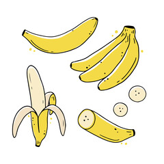 Set of hand drawn banana fruit. Doodle sketch line style illustration for diet, healthy food, nature eat design.