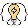
Two human heads with a light bulb, collective idea flat icon design
