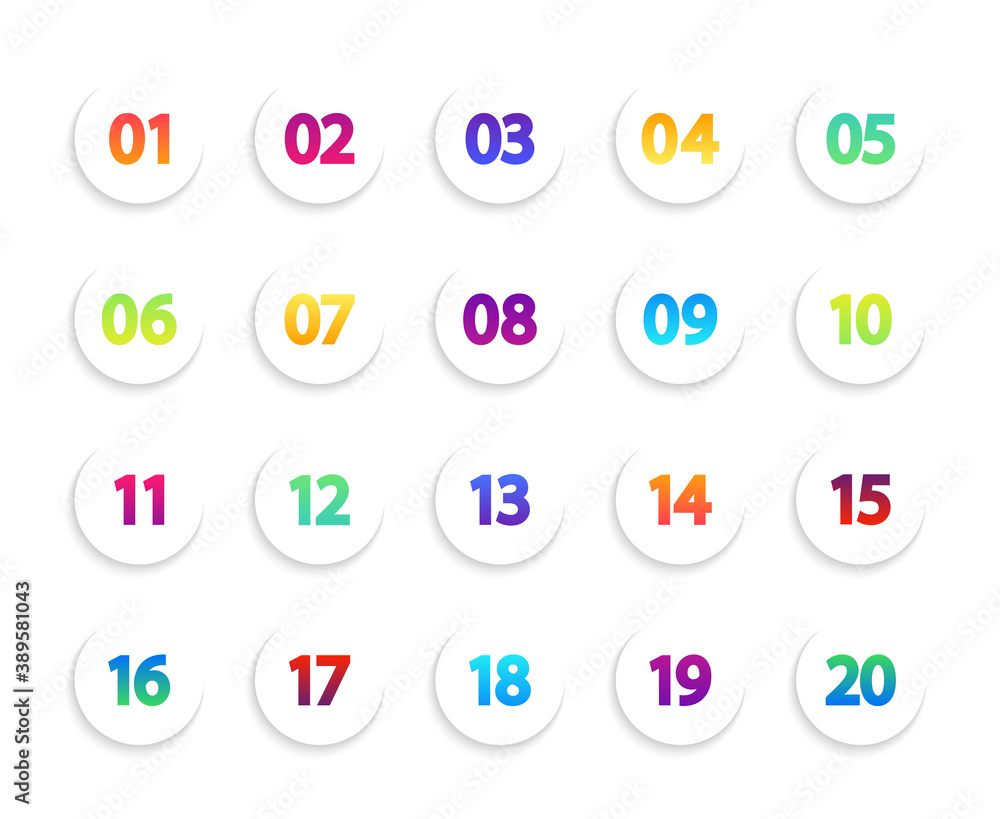 Bullet icons. Numbers in white circle. Round gradient points for ...