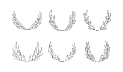 Wall Mural - Set of foliage laurel wreaths for wedding invitations. Floral branch frames.  Vector isolated spring flourish card designs.	