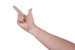 © aekkorn - Male asian hand gestures isolated over the white background. Pointing Pose Action.