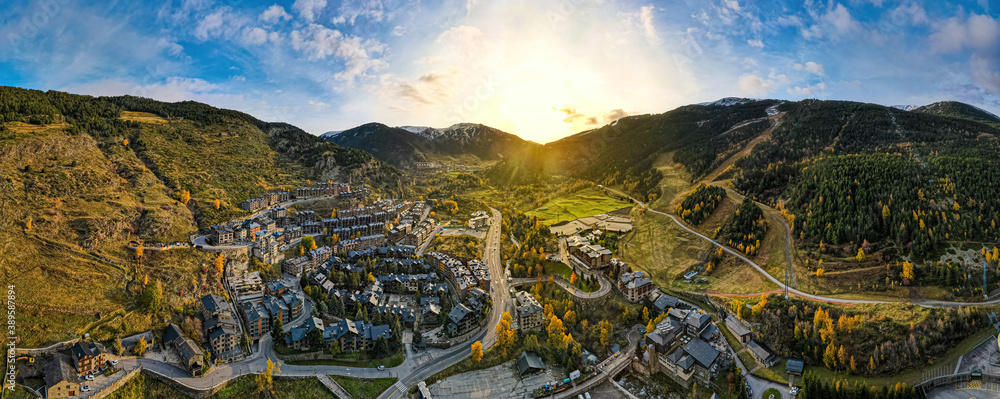 Obraz na płótnie Aerial view of village of El Tarter in Andorra, located in the parish of Canillo w salonie