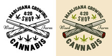 Two Crossed Weed Joints Vector Marijuana Emblem