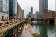 Chicago City street view on rainy day.