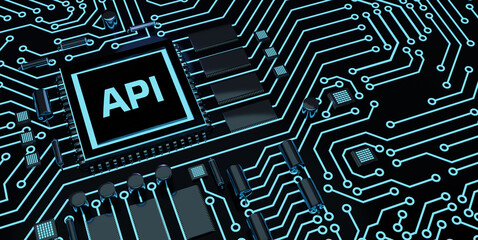 API - Application Programming Microchip.Interface. Software development tool. Business, modern technology, internet and networking concept.