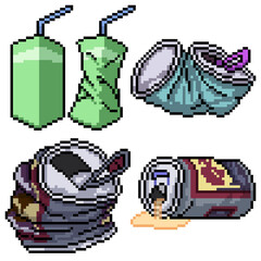 Sticker - pixel art set isolated junk empty can