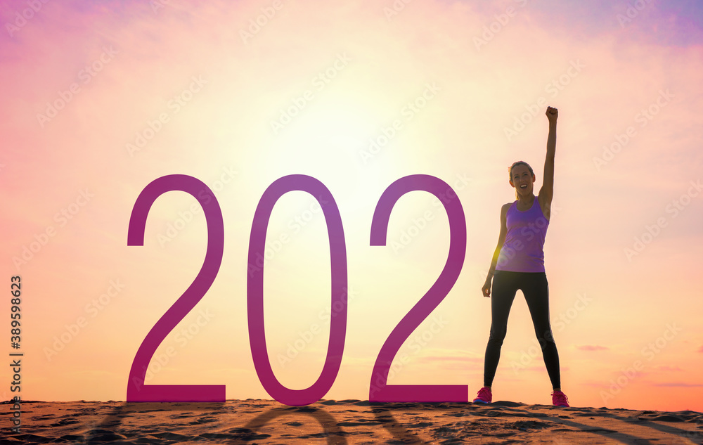 Woman ready for fresh start and resolutions for accomplishing new goals - obrazy, fototapety, plakaty 
