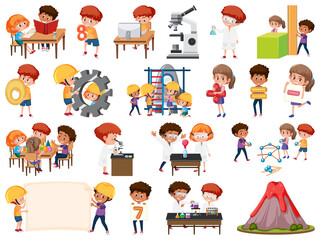 Wall Mural - set of children with education objects isolated