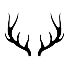 Deer antlers silhouette isolated on white background