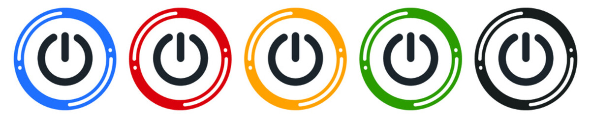 Start power button icon set. flat design vector illustration in 5 colors options for web design