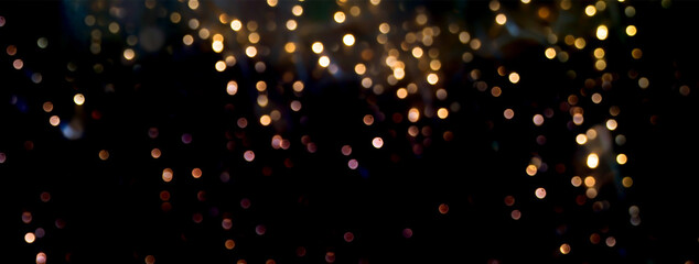 Wall Mural - christmas new year background banner - beautiful golden bokeh lights against dark background