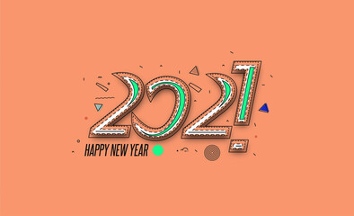 Happy New Year 2021 Text Typography Design Patter, Vector illustration.