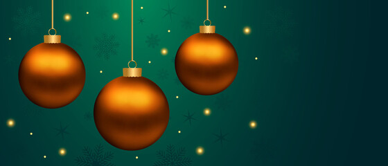 Canvas Print - christmas balls on a green background. new year banner with space for text. vector illustration eps 