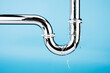 © Love the wind - Leaking of water from stainless steel sink pipe on isolated on blue background