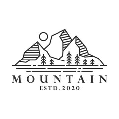 Wall Mural - mountain logo design template with line art style vector