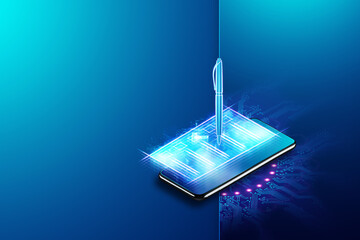 Online voting, Smartphone as a box for Internet voting and e-ballot in the form of a hologram with a check mark. Electronic voting technology concept. 3D render, 3D illustration