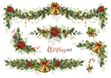 Christmas Decor Elements Set For Your Design. Garland Festive Set.
