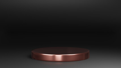 3d rendered studio mock up background for product presentation,  with circle shapes, podium on the floor. minimal pink gold and black color.