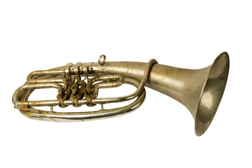 Old vintage tenor horn isolated on a white background