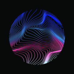 Wall Mural - sphere with glitchy and distorted surface of lines on dark background. abstract technology illustrat