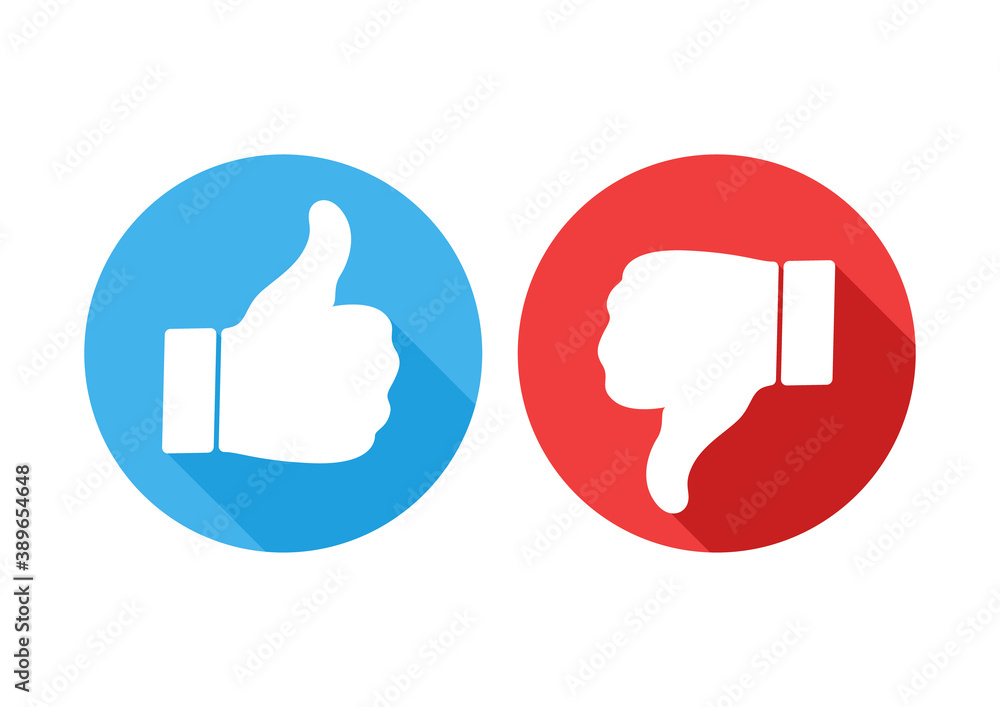 Like and dislike flat icons. Thumb up and thump down buttons isolated on white. - obrazy, fototapety, plakaty 