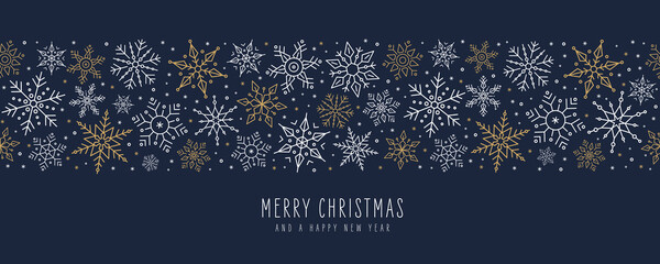 Wall Mural - merry christmas greetings card snowflakes banner blue background