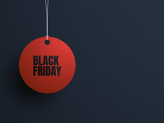 Wall Mural - Modern Black Friday sale vector website banner template with red price tag on dark background.