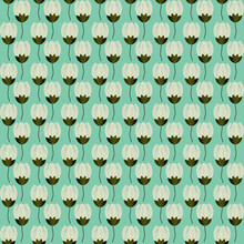 Seamless Vector Pattern With White Flowers On Green Background
