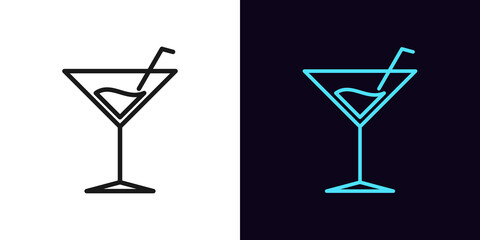 Canvas Print - Outline cocktail drink icon. Linear martini sign with editable stroke, cocktail party