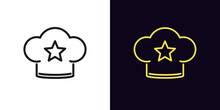 Outline Chef Hat, Icon With Editable Stroke. Linear Chef Cap With Star, Bakery Rating