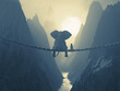 © Photobank - Elephant and Dog sit on a bridge over a precipice