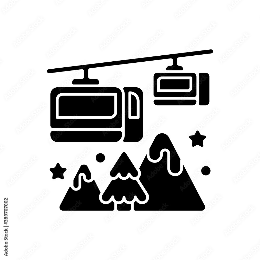 Cable railway black glyph icon Transportation to ski resort Vehicle