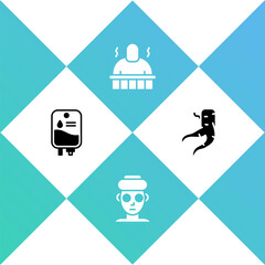 Sticker - Set IV bag, Facial cosmetic mask, Sauna and spa procedures and Ginger root icon. Vector.